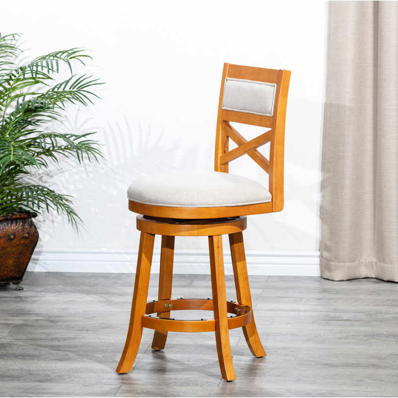Tabouret de bar pivotant de 30 po au naturel, orné d'une housse de coussin de siège en tissu beige séduisant, finition naturelle et attrayante