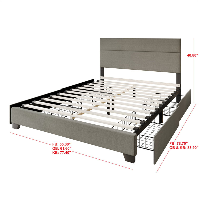 Upholstered Storage Platform Bed, Light Gray, Queen