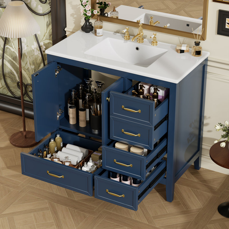 Meuble-lavabo de salle de bain avec lavabo, Bleu