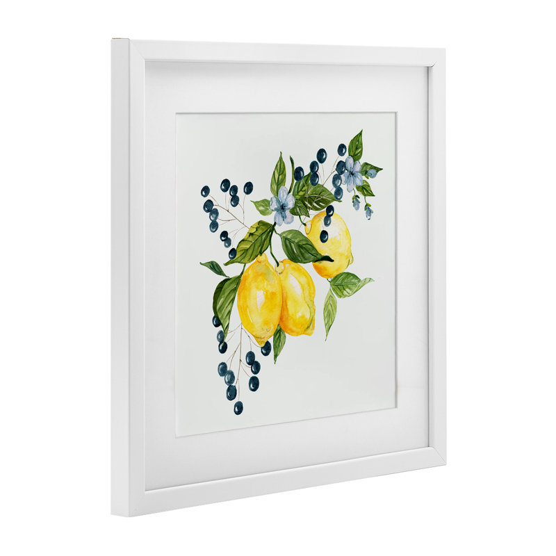Branche de citron avec baies, reproduction encadrée sous verre, conception de Livi Finn, H 13 po x l 13 po
