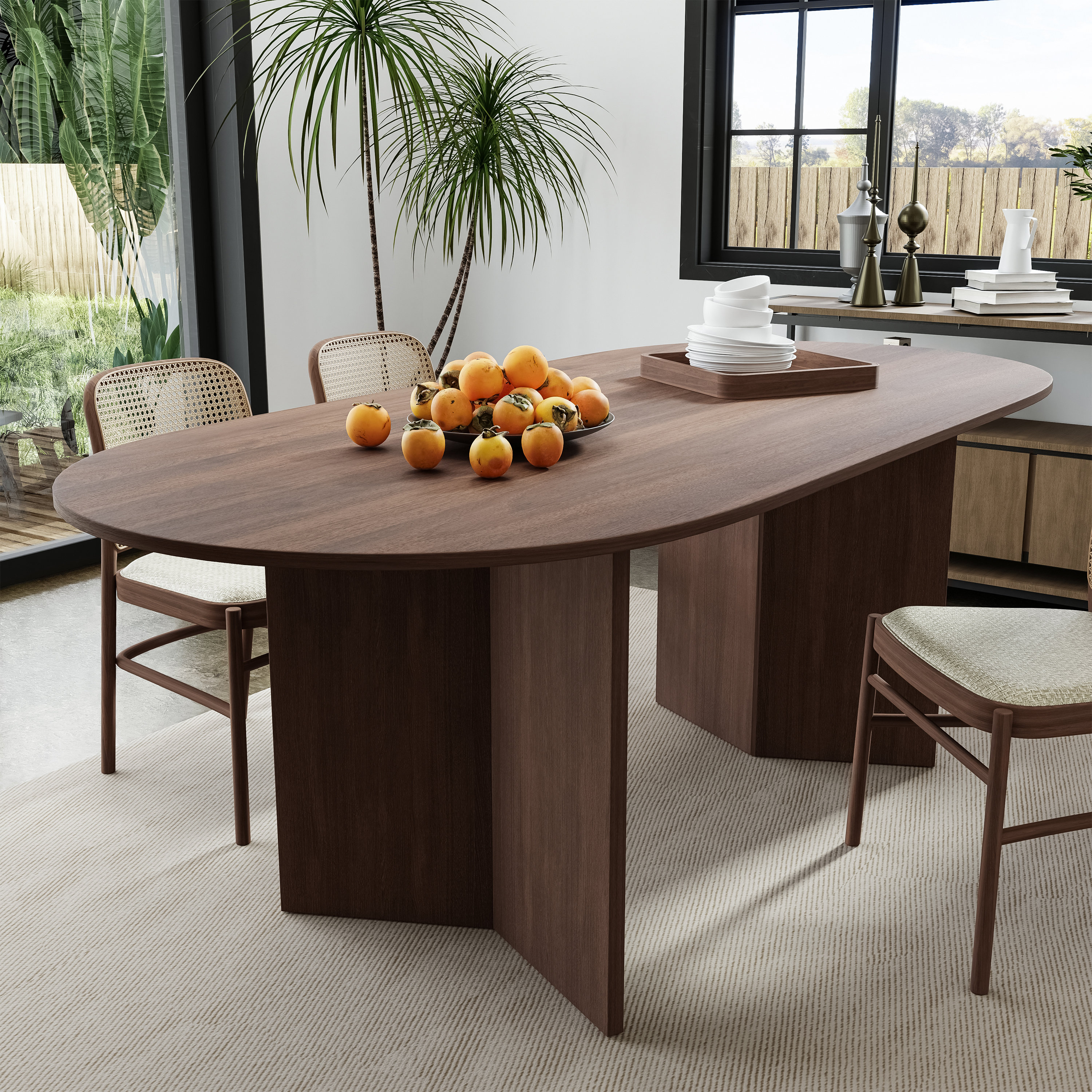 Wade Logan® Chantae Oval Wood Dining Table Double Pedestal Kitchen Table & Reviews | Wayfair