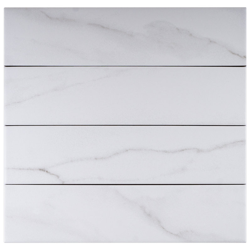 Carreau de sol en porcelaine mat aspect marbre 3,15 po x 12,99 po Elegance Subway, Blanc