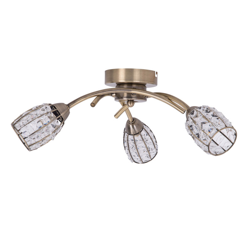 Browne Crystal Semi Flush Mount, Antique Brass