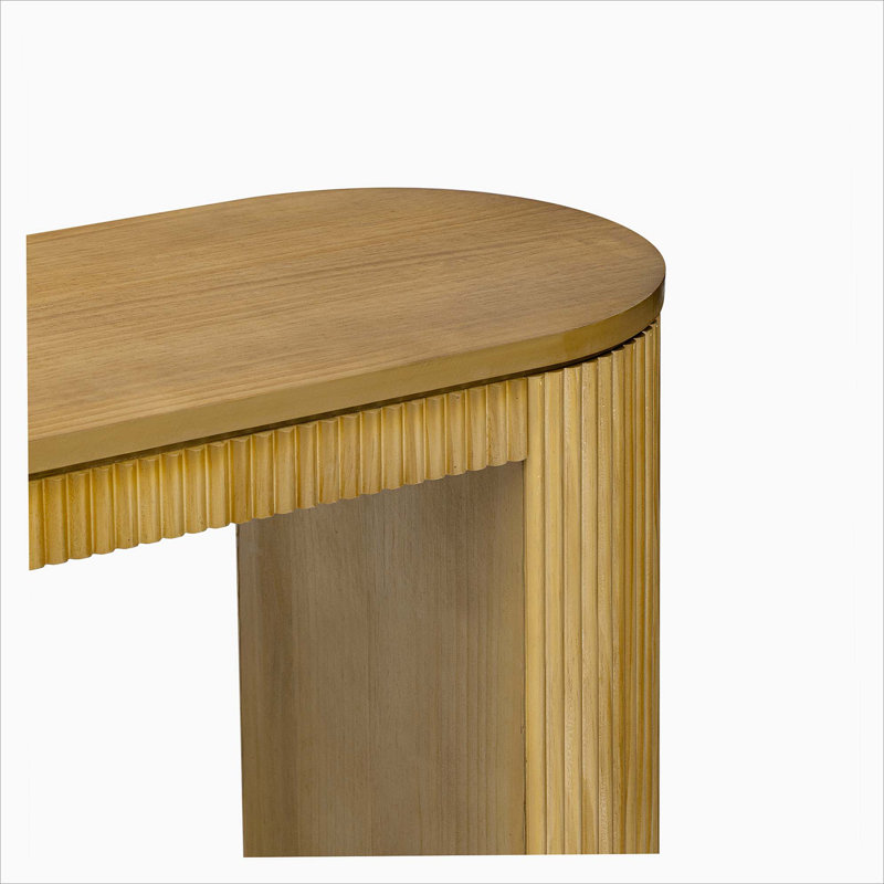59.2" Large Curved Console Table with Unique Vertical Stripe Design, Natural