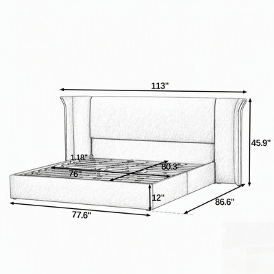 Luxury Wing-Back Upholstered Bed Frame with High Padded Headboard and Sturdy Solid Frame for Elegant Bedrooms
