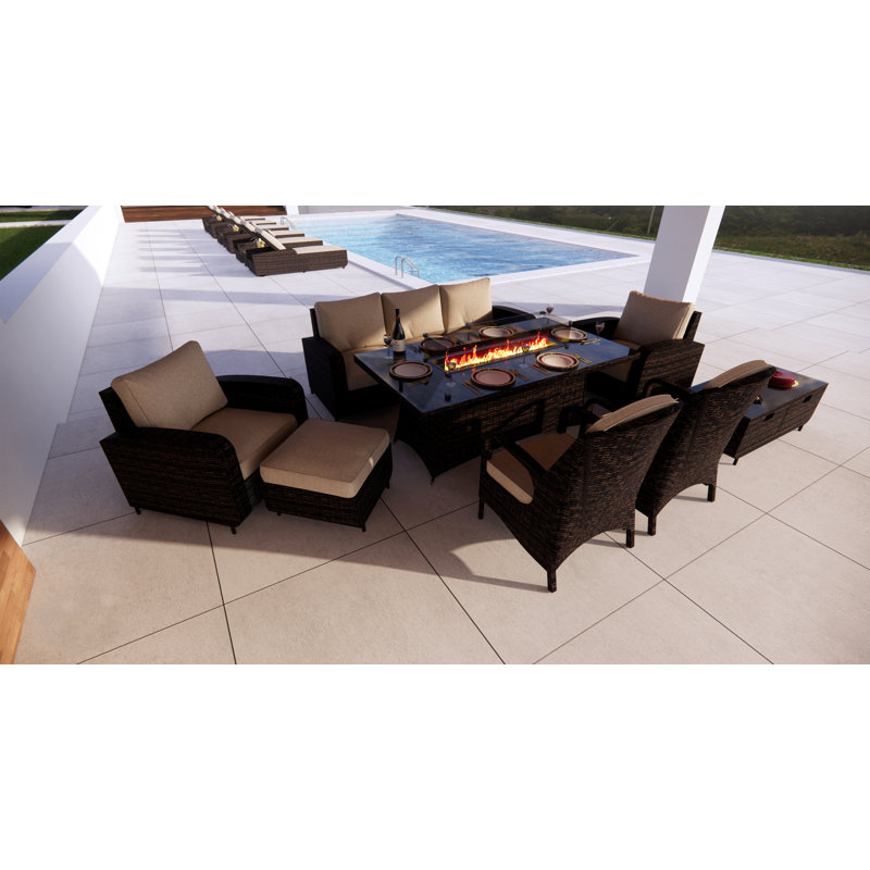 Ensemble de patio complet en rotin avec coussins 8 pièces Algird