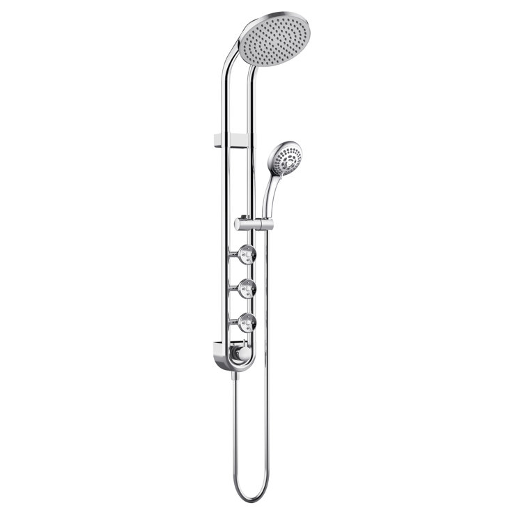 Saturn 8-in Rain Showerhead Shower System with 3-Body Jets and Multi-function Handshower Chrome
