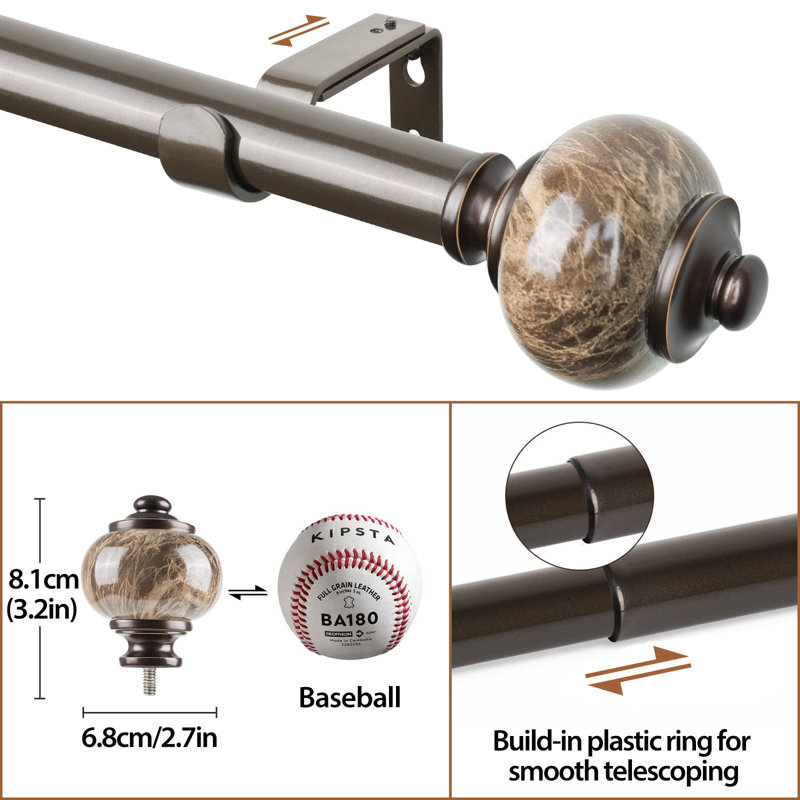 Tringle à rideaux simple à support réglable, 48" - 86", Bronze