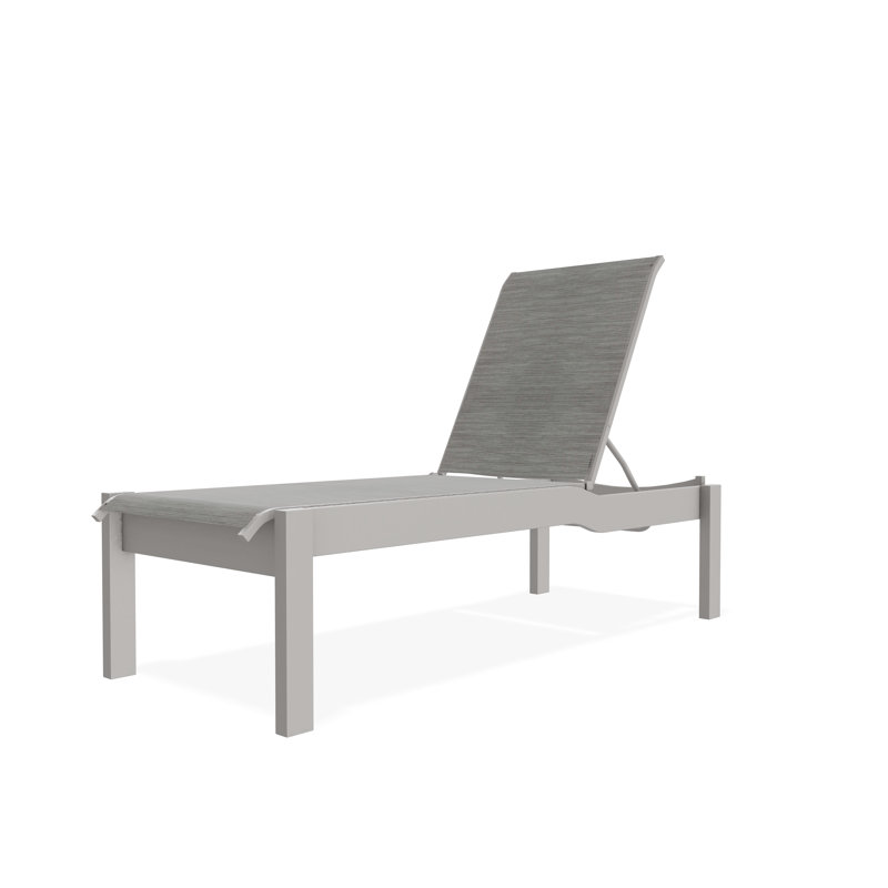 Leeward Sling Marine Grade Polymer Lay-flat Stacking Armless Long Frame Chaise with Wheels, Deacon, Warm Gray