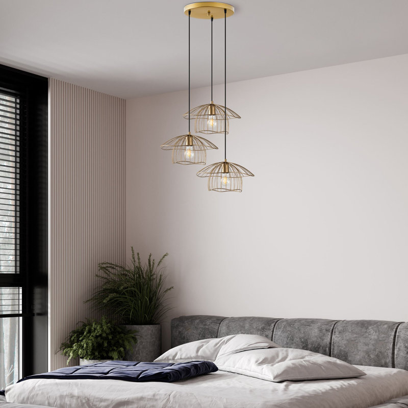 Élégant lustre doré, structure en métal, 26,8 x 26,8 x 43,3 pouces | Taille du capuchon: 13,8 po x 6,3 po | Plaque de base: 15,7 po x 1,2 po | 3 x douilles E27, 40 W maximum (ampoule non incluse) | Idéal pour la décoration de salon et de salle à manger, design élégant et durable