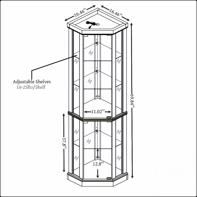 Lighted Corner Curio Cabinet - Elegant Glass Display Case For Living Room & Bar Storage - For Antique Collections & Wine With Built-In Lighting And Light Oak Finish