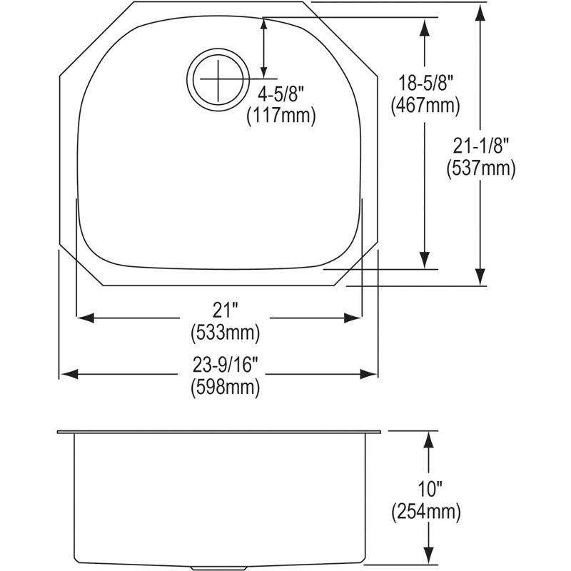 23.5625" L x 21.125" W Undermount Kitchen Sink