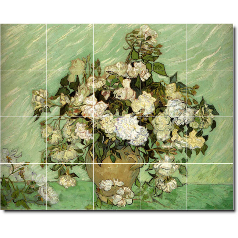 30" x 24" Ceramic Painting Decorative Mural Tile 6" x 6", Vincent Van Gogh Flower Painting W09330