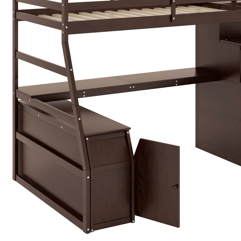 Lit mezzanine simple avec tiroirs et bureau, Espresso