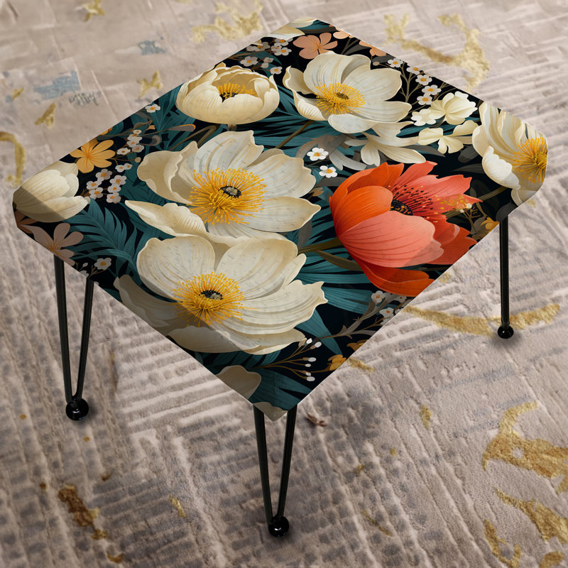 White And Coral Playful Flower Enchantment - Floral Rectangle Ottoman