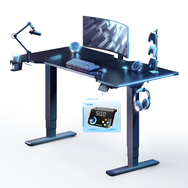 55‘’ Cyberx RGB LED Dual Motor Gaming Standing Desk, Black, Black, 50" H x 55" W x 28" D