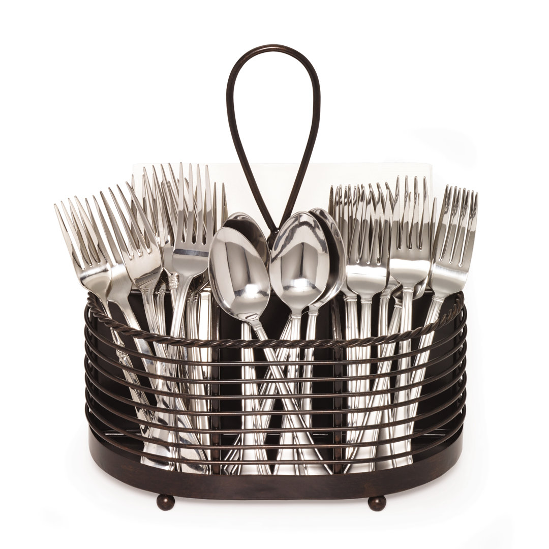 Gourmet Basics by Mikasa Rope Metal Tabletop Flatware and Napkin Picnic Caddy, 10", Antique Black Gourmet Basics by Mikasa