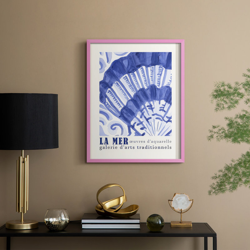 Reproduction d'art encadrée, affiche La Mer II - bois massif, H 30 po x l 24 po, Rose