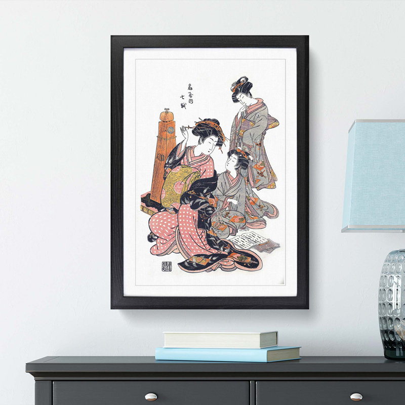 Courtesan Nanakoshi by Isoda Koryusai - Picture Frame Painting Print, Black Framed, 36cm H x 27cm W x 2cm D