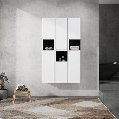 Bathroom Side Cabinet,6-Soft Close Doors,Float Mounting Design