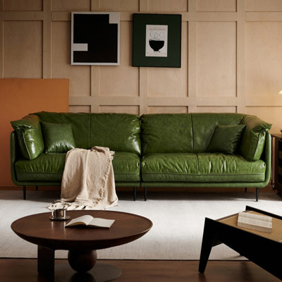 Green Genuine Leather Modular Sofa cushion couch