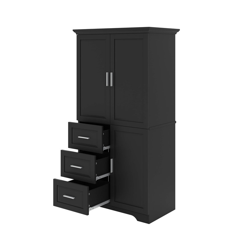 Armoire de rangement haute et spacieuse avec tiroirs et portes inclus, Noir