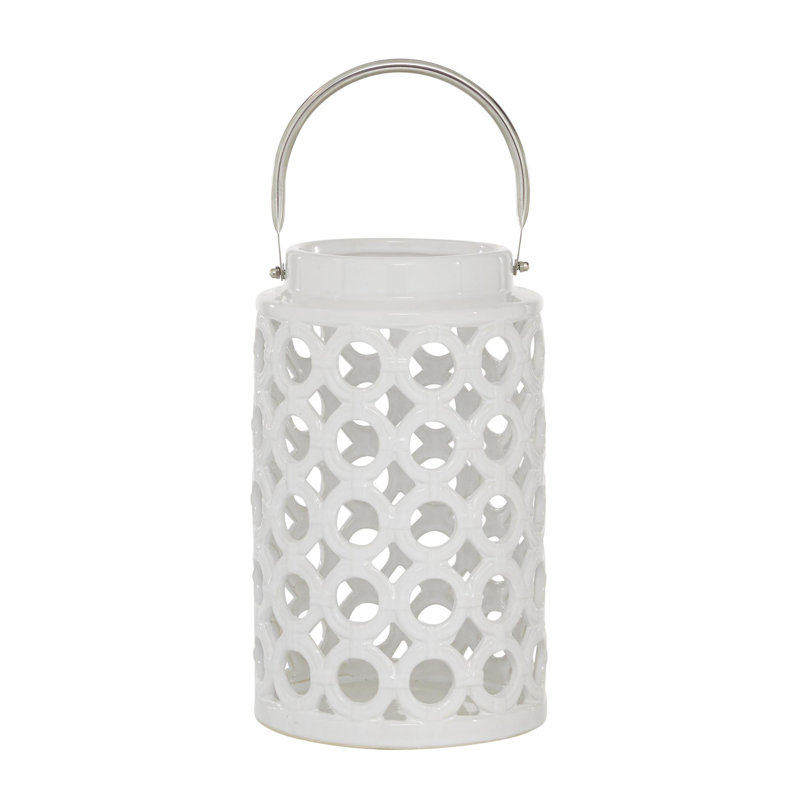 Lanterne de bougie décorative à cercles en céramique pour l'intérieur et l'extérieur, H 11 po x l 8 po x P 6,9 po