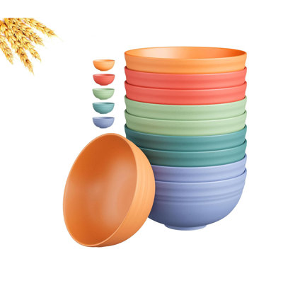  Snack Plastic Bowls Set, 10 Pcs Unbreakable Cereal Bowls,dishwasher & Microwave Safe Wheat Straw Bowls, Easy-to-clean Lightweight Desserts & Soup Bowl, Portable For Picnics, Multi-color