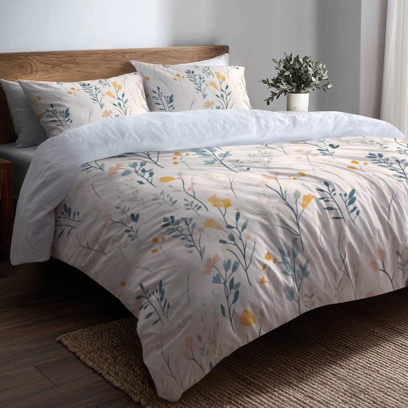 Ensemble de housse de couette Floral, Housse de couette simple et deux taies décorative