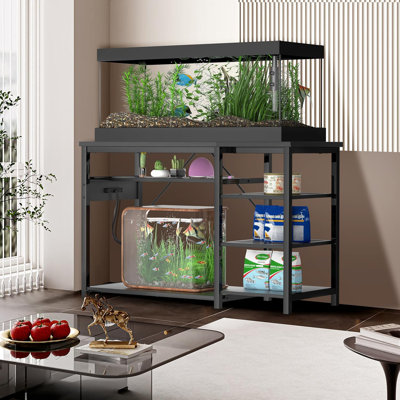 55-75 Gallon Fish Tank Stand: Heavy Duty Aquarium Stand with Power Outlets and Cabinet
