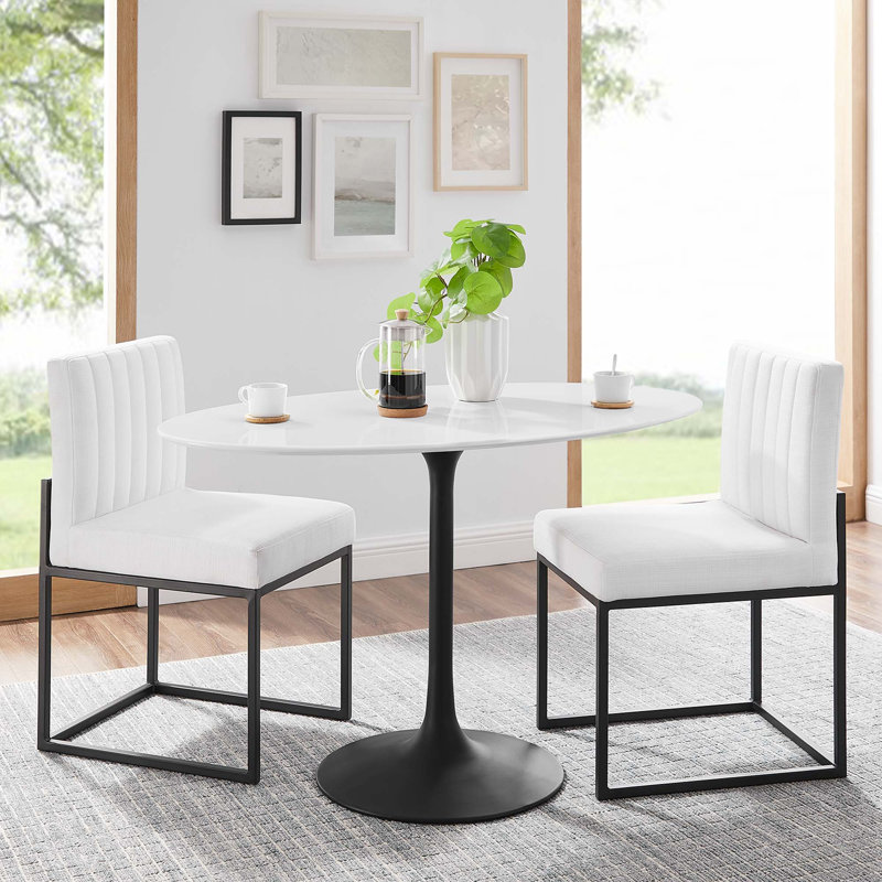 Lippa 48" Oval Wood Grain Dining Table, White, Black