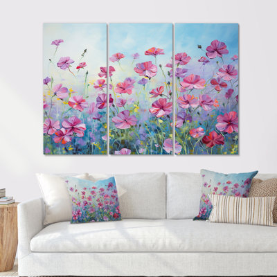 Elegant Geraniums Flowers Field I - Flower Field Wall Art Set