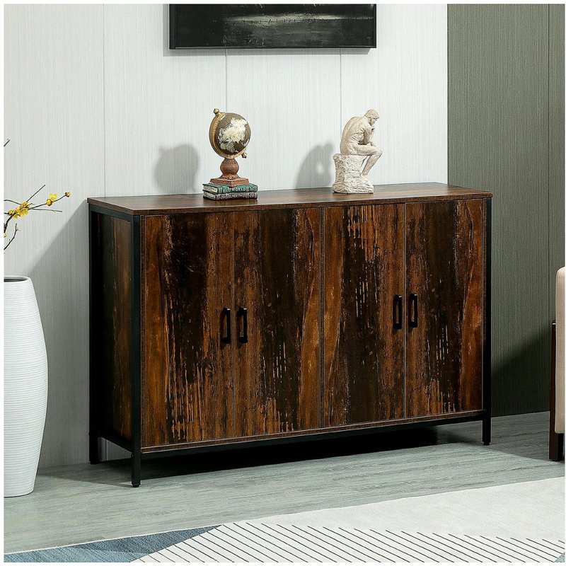 HOMCOM Industrial Side Cabinet Dining Cabinet, Kitchen Cabinets, Coffee Bar Cabinet, with Adjustable Shelves, Retro Brown