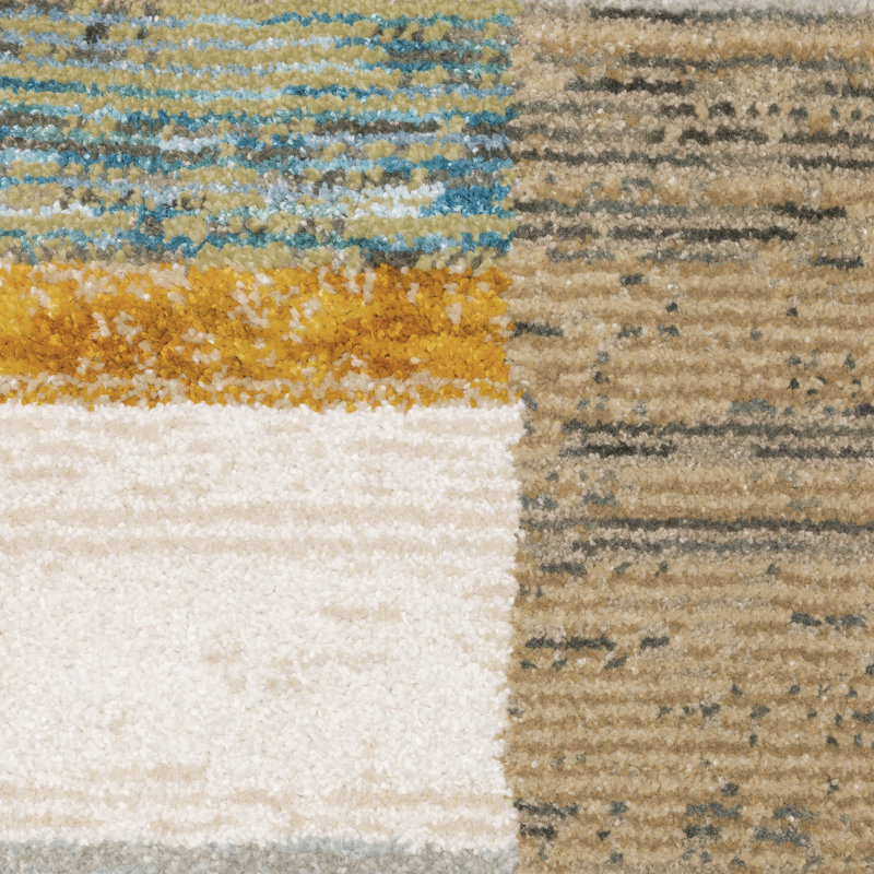 Tapis abstrait ivoire / gris / beige Aldford, Rectangle 7 pi 10 po x 10 pi 10 po