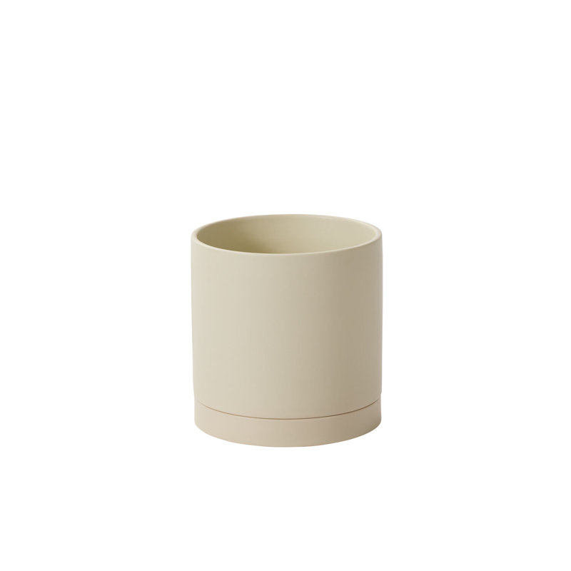 Pot neutre avec soucoupe Swerve, Beige, H 8 po x l 8 po x P 8 po