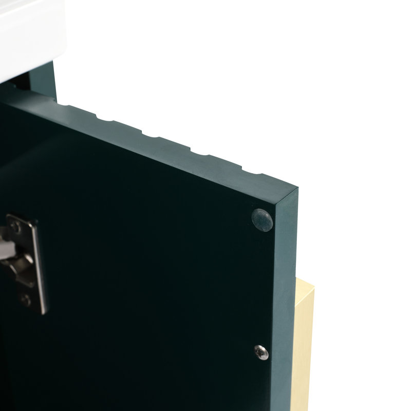 Meuble-lavabo de 24 po avec lavabo en céramique, fixation murale pour les petites salles de bain, porte à fermeture en douceur et lavabo à poignées en métal terne, attrayant à fermeture en douceur