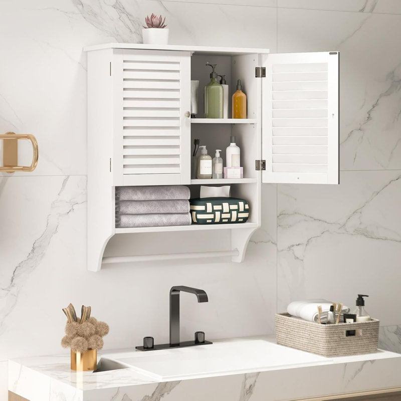 Wall-mounted Bathroom Cabinet With Louvered Doors, White