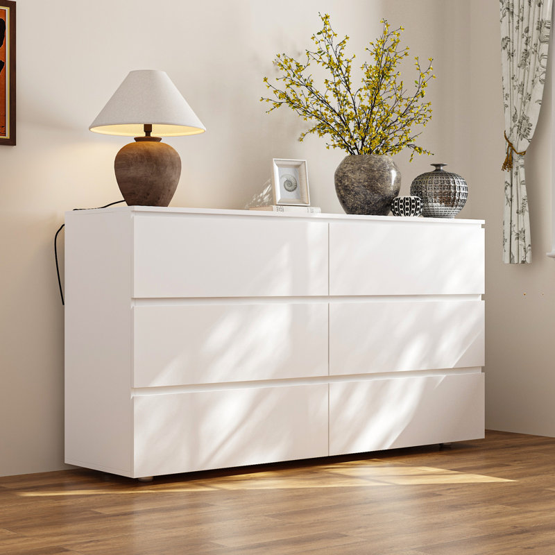 59"W 6 Drawer Dresser, White