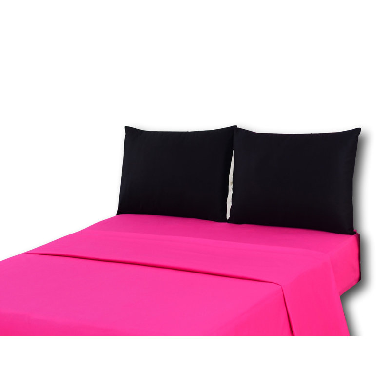 Cotton Jersey Knit Sheet Set, King Sheet Set + Fitted Sheet + 2 Pillowcases, Pink/Black