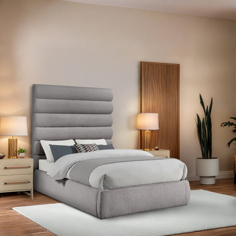 Lit en tissu Adam Boucle, Tissu frisé taupe, Double