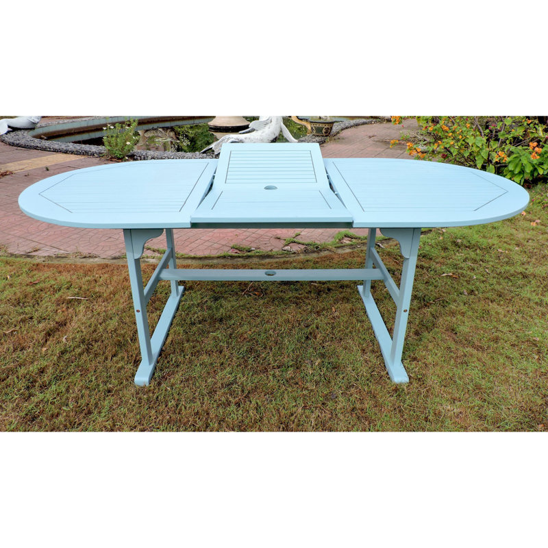 Clemmons Oval Acacia Solid Wood Extendable Outdoor Dining Table Yes , 39.5 " D, Sky Blue