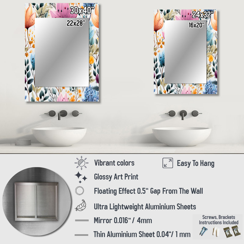 Ardent - Large Wall Mirror On Metal, 32 po x 24 po