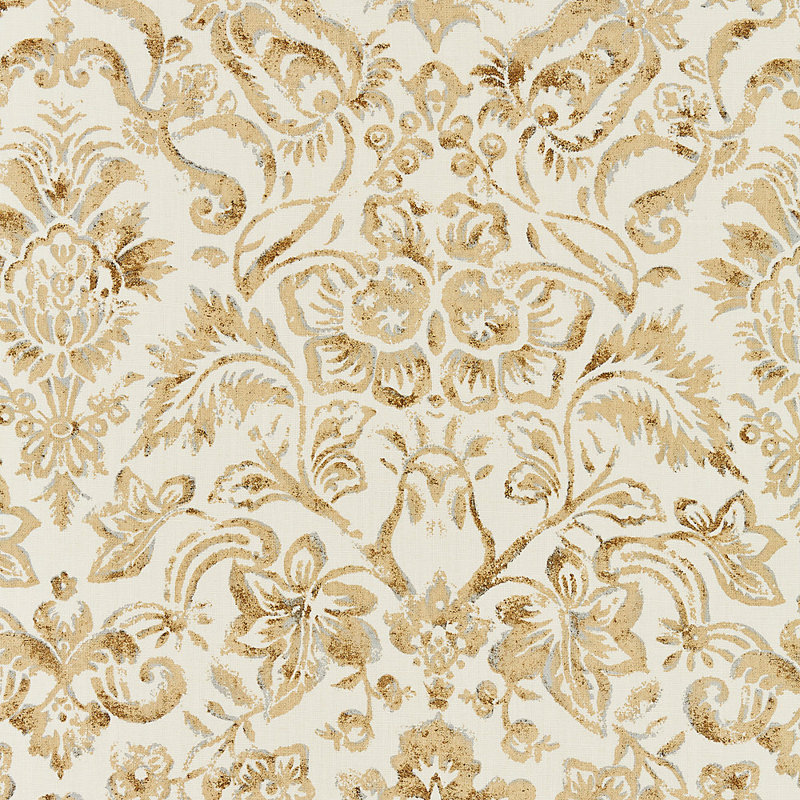 Modern Luxury Mansfield Print Fabric, Ivory & Burnished Gold