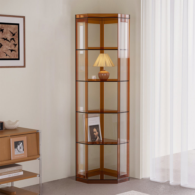 Transparent triangular acrylic corner bookcase, Tan