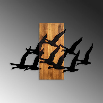 Elegant Decorative Wooden Wall Accessory, Walnut & Black, 22.8 x 33.1 inches | 100% Real Wood (Thickness: 1.2 inches) & Metal (Thickness: 0.06 inches) | Lightweight (7.4 lbs), Perfect for Stylish Home Décor