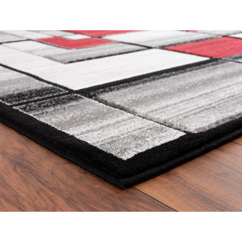 Tapis rouge à motif géométrique Adonia, Tapis de couloir 2 pi 8 po x 11 pi 10 po
