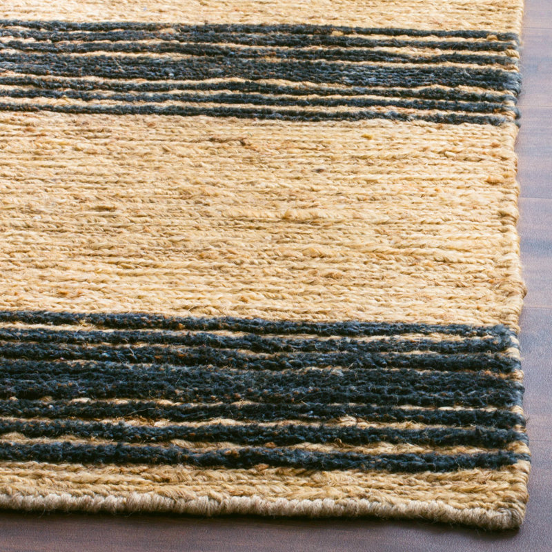 Tapis en jute / coton noué à la main Hedman beige / brun / bleu, Rectangle 6 pi x 9 pi
