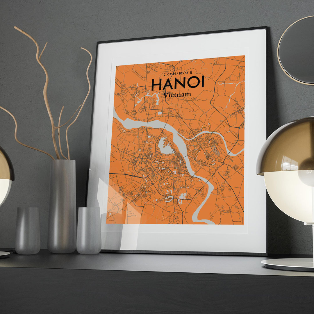 Hanoi City Map In Orange - No Frame Print