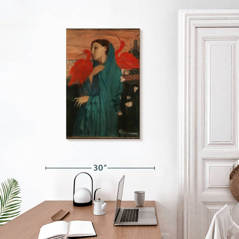 Jeune femme avec un ibis, H 30 po x l 20 po