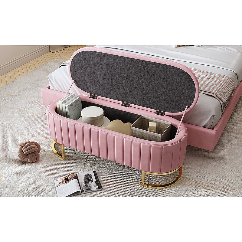 Elegant Upholstered Velvet Storage Ottoman With Button-Tufted,Storage Bench With Metal Legs For Bedroom,Living Room,Fully Assembled Except Legs